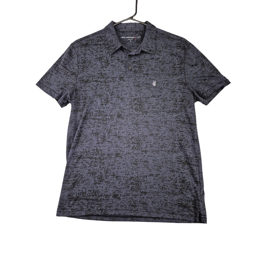 John Varvatos USA Mens Black Gray Peace Sign Cotton Blend Polo Shirt Medium